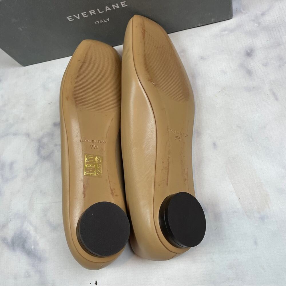 Everlane Tan 90’s Square Toe Italian Leather Flats Capsule Wardrobe Sz 9.5 - Picture 8 of 10